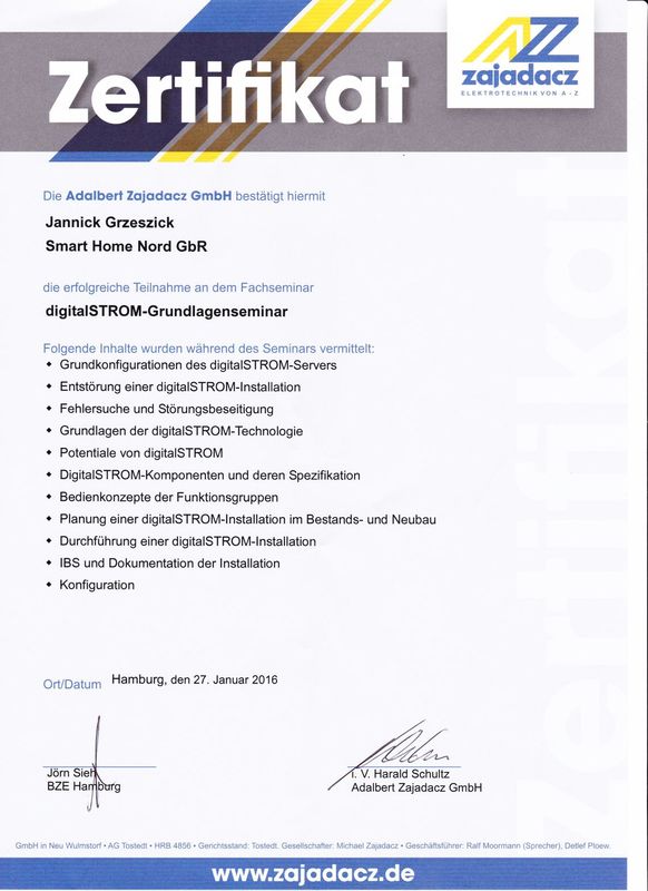 Smarthome Nord Loxone digitalSTROM Zertifikat